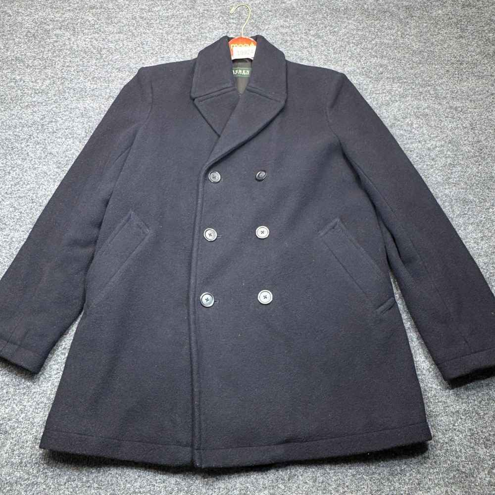 Ralph Lauren Peaoat Mens 38R Blue Wool Blend Quilted Double Breasted Coat LRL